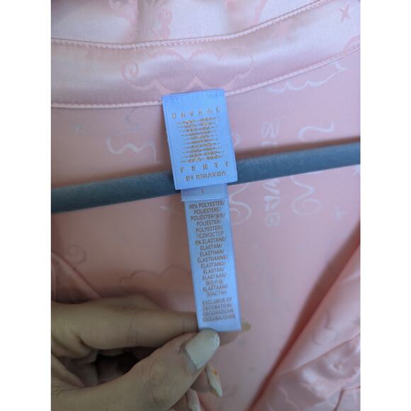 Savage X Fenty Heavenly Satin Pink Jacquard Button Up Sleep Nightshirt Women L - Picture 8 of 11